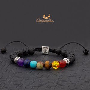 Tree of Life Adjustable Lava Bracelet Silver Charm